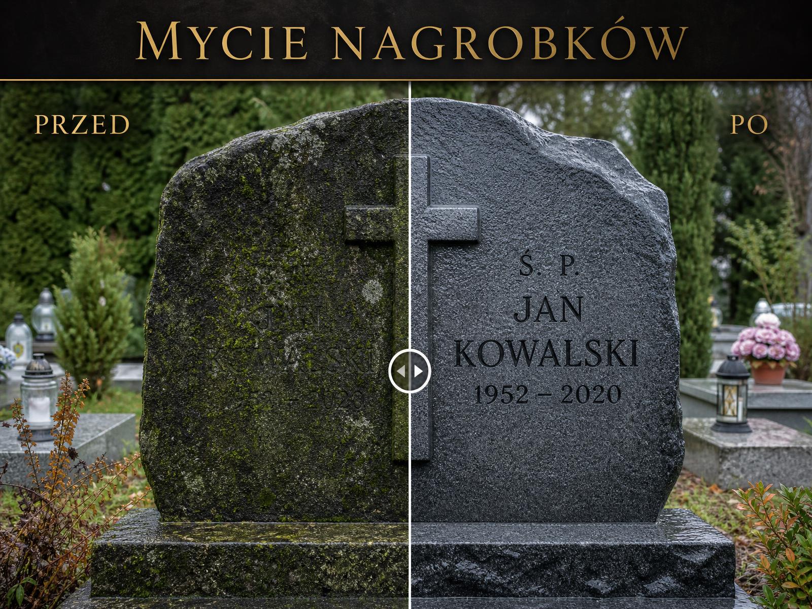 Mycie nagrobków — porównanie przed i po czyszczeniu nagrobka Jana Kowalskiego | Clean Garden